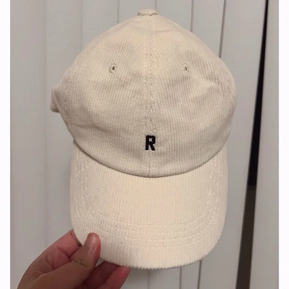 NWOT Korean Brand DEEPNY Corduroy Cap with Embroidered R in Ivory - Picture 3 of 15